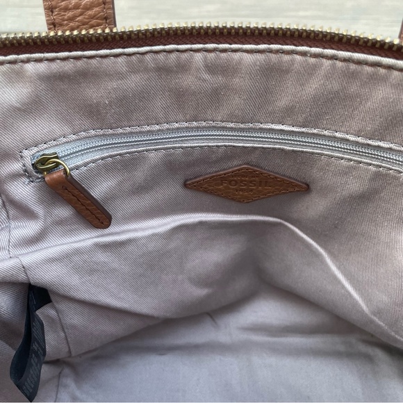 Fossil Tessa chestnut leather small satchel bag purse with crossbody strap - Picture 11 of 16